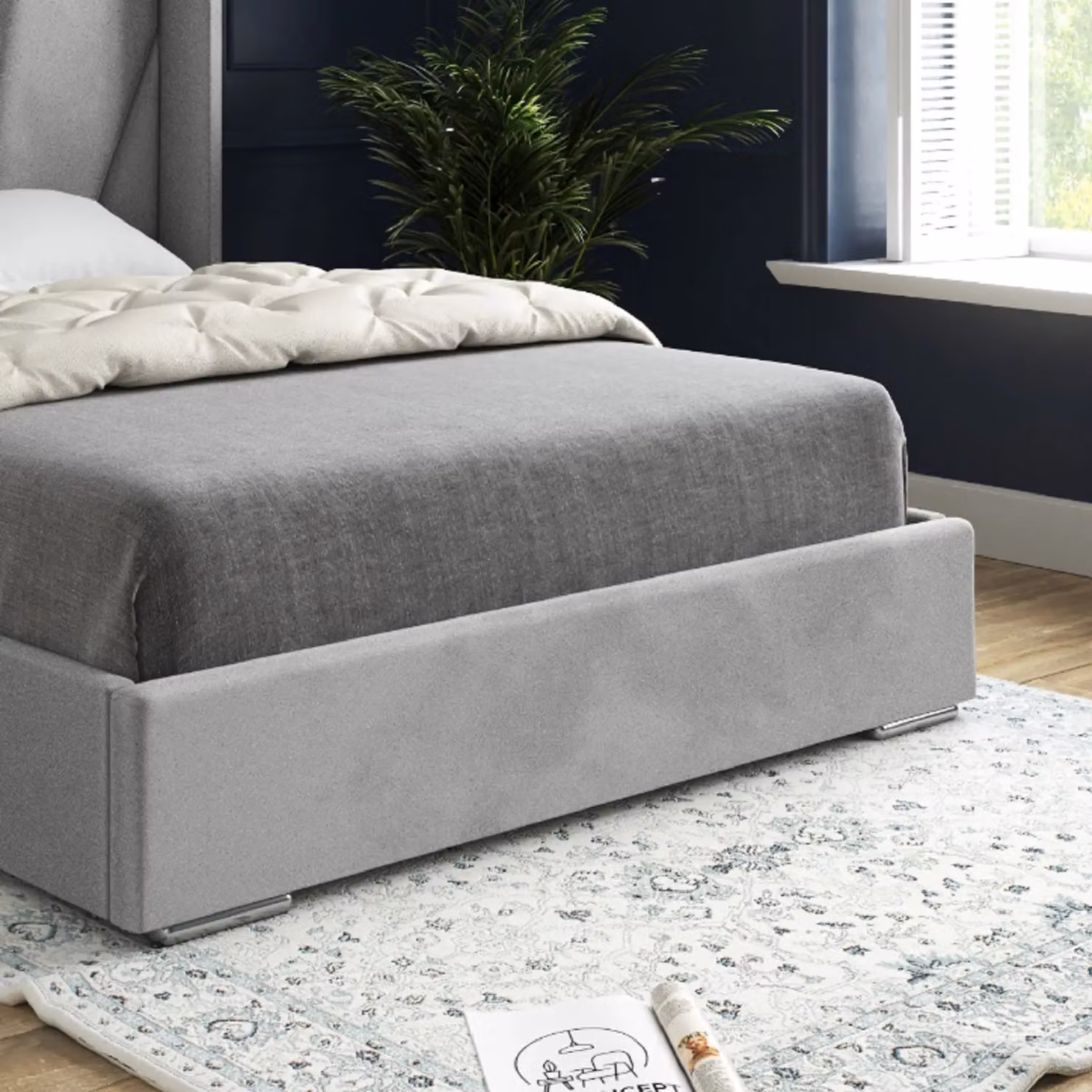 Casani Bellini Super King Wide Curved Winged Upholstered Velvet Bed Frame in Grey – 3