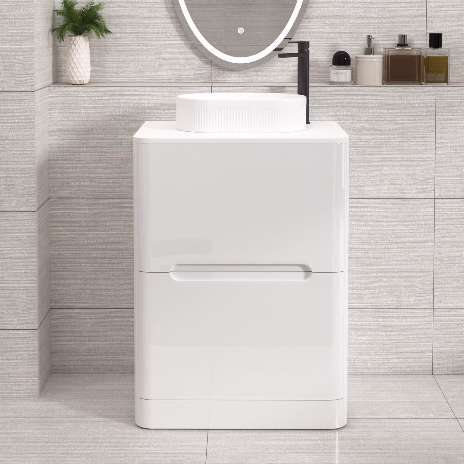 Royal Bathrooms Venice 600mm Gloss White Floor Standing Vanity Unit with 2 Drawers and Lyon Basin