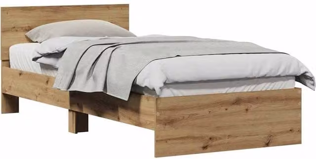 Berkfield Home Elegant Artisan Oak Bed Frame with Headboard in Brown – 1