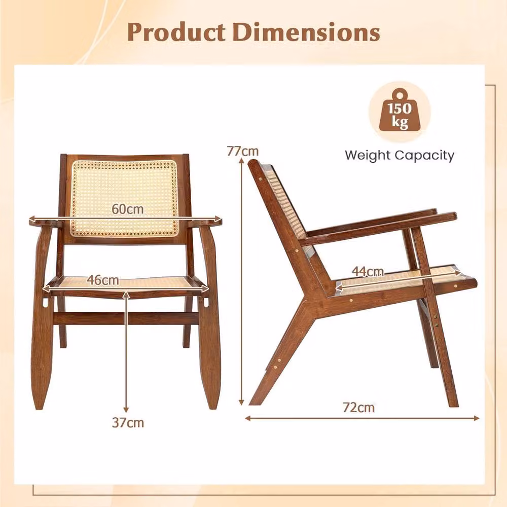 VOGREX Walnut Solid Bamboo and PE Rattan Accent Chair in Brown – 2