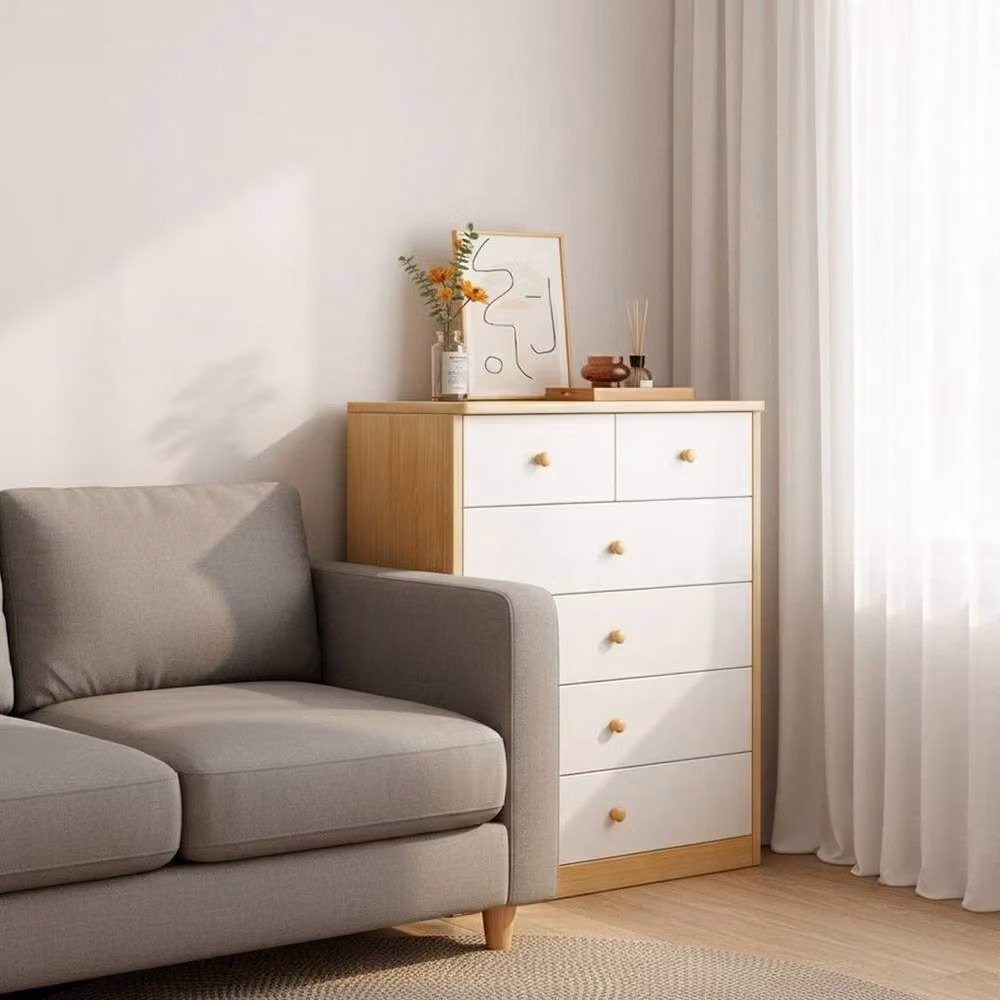 VOGREX Wide 6 Drawer Tall Bedroom Storage Chest in White Matt MDF – 3
