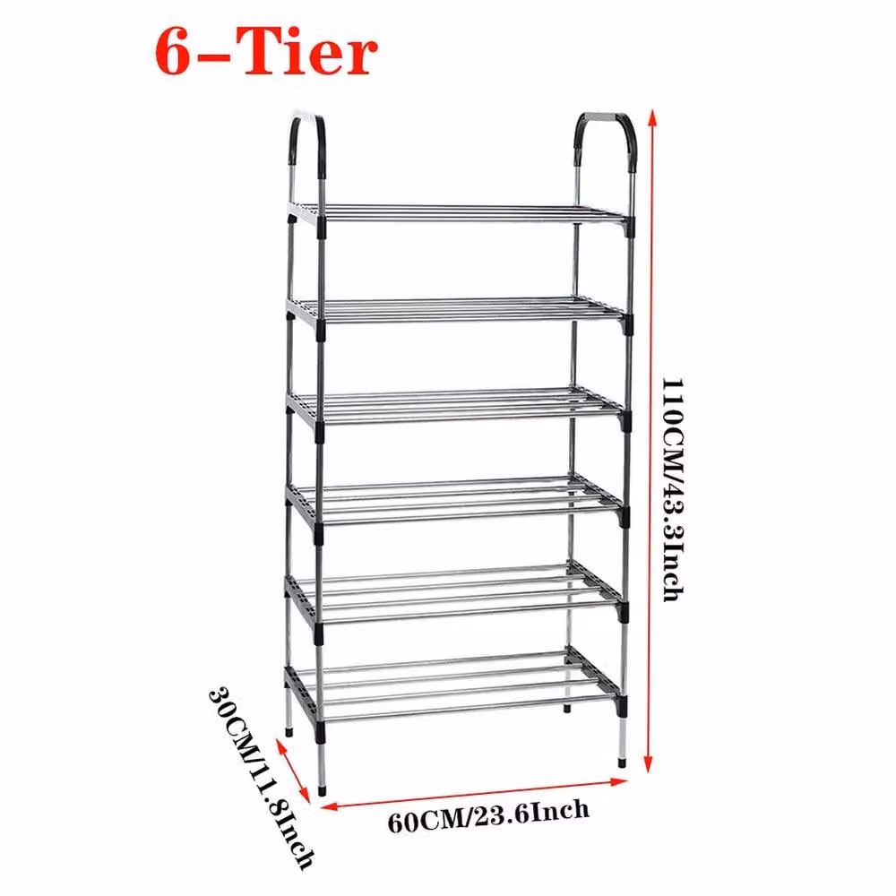 SPETLEK Large 6 Tier Metal Shoe Rack in Silver, W: 60 cm, D: 110 cm, H: 60 cm – 2
