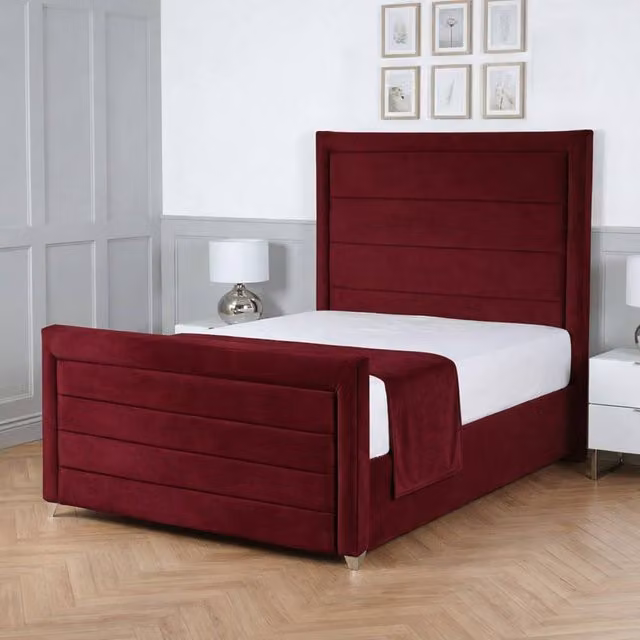 Living Comfort Bedz Selena Upholstered Velvet Gas Lift Storage Bed in Red, W/D/H: 120 x 200 cm – 1