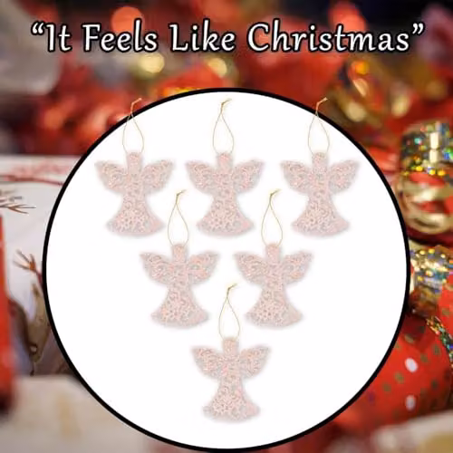 VFM e-Store Hanging Glitter Angel Christmas Tree Ornaments, Pack of 6, White and Gold, H x W x D: 17.5 x 10 x 1.5 cm – 7