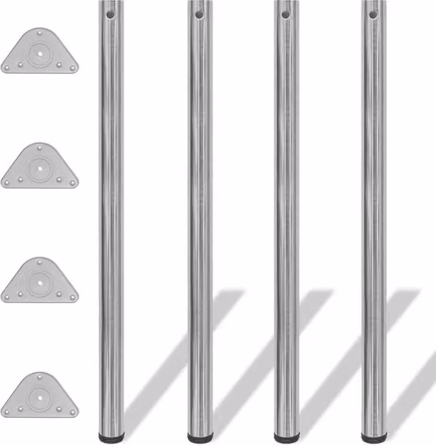 Berkfield Home Set of 4 Height Adjustable Table Legs in Brushed Nickel Silver, Height: 110 cm