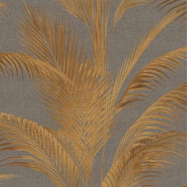 A.S. Création Tropical Jungle Palm Leaf Metallic Leaves Wallpaper in Grey and Gold