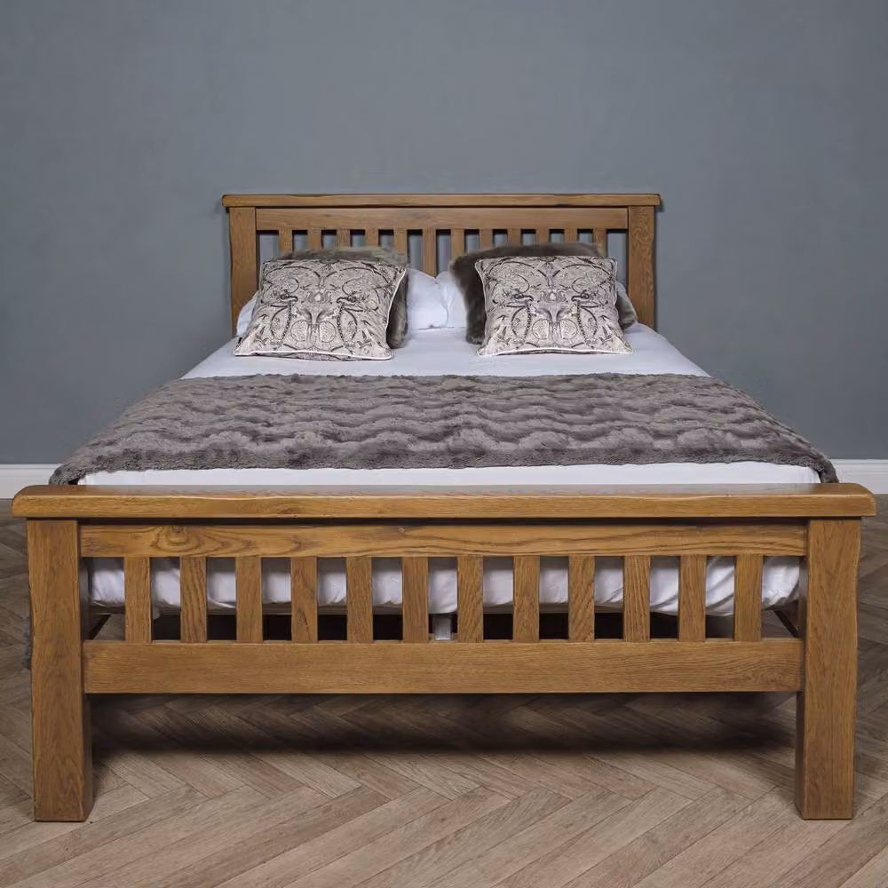 Elm Home And Garden Rustic Solid Oak Kingsize Bed Frame in Brown, W/D/H: 180 x 200 x 107 cm – 2