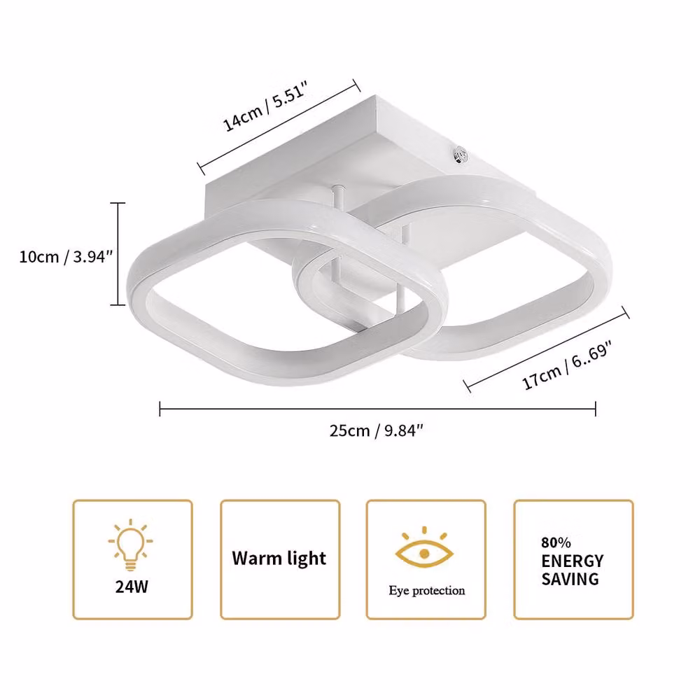 Pheashine Modern Square LED Ceiling Light 22W, Warm White 3000K, White and Black – 2
