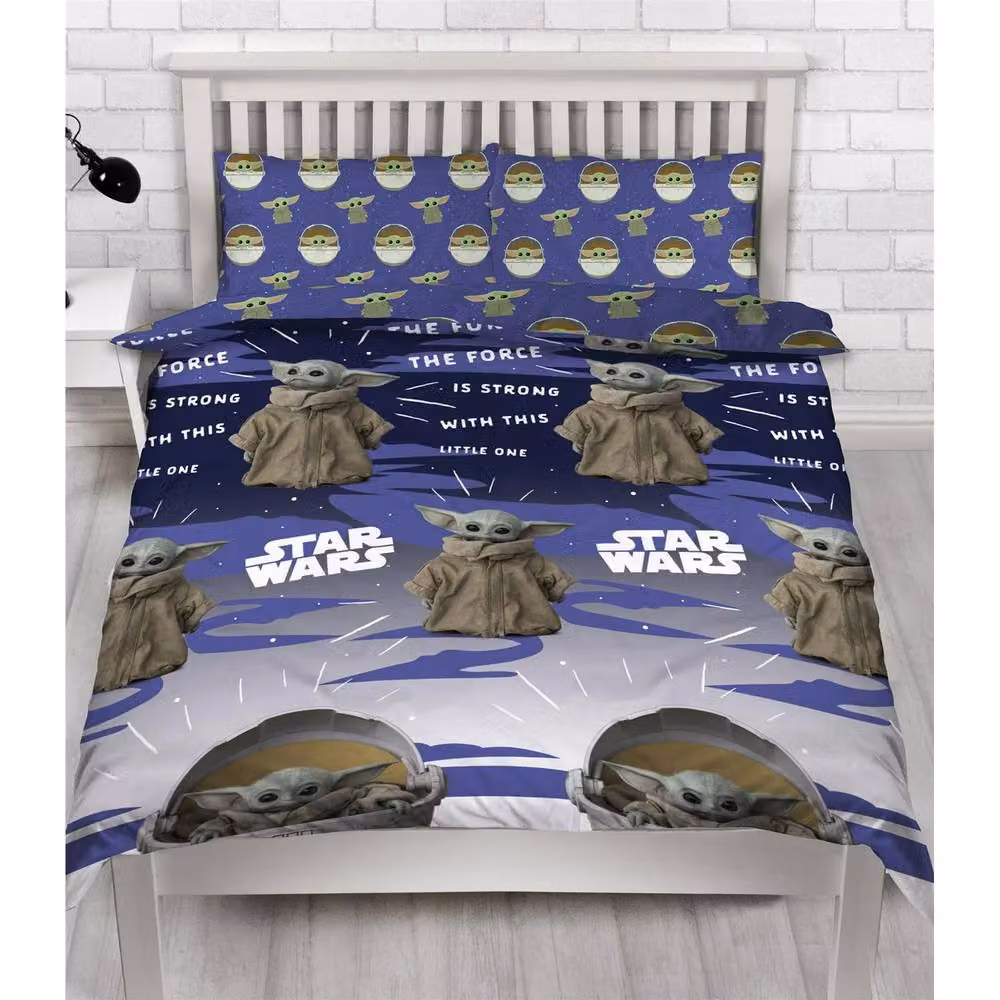 Star Wars Reversible Yoda Duvet Cover and Pillowcase Set in Blue and Multicolour, Single Size (90 x 200 cm) – 2