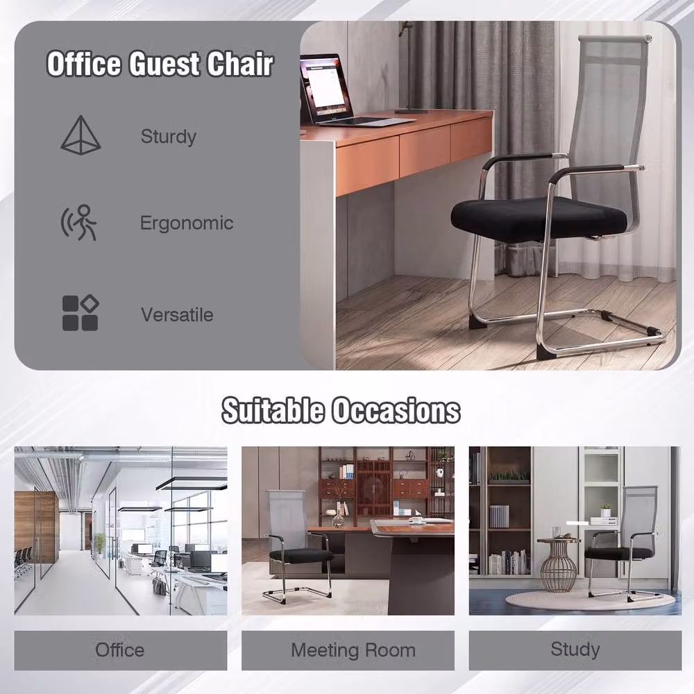 Gymax Set of 2 Grey Fabric Meeting Room Conference and Office Guest Chairs with Armrests – 7