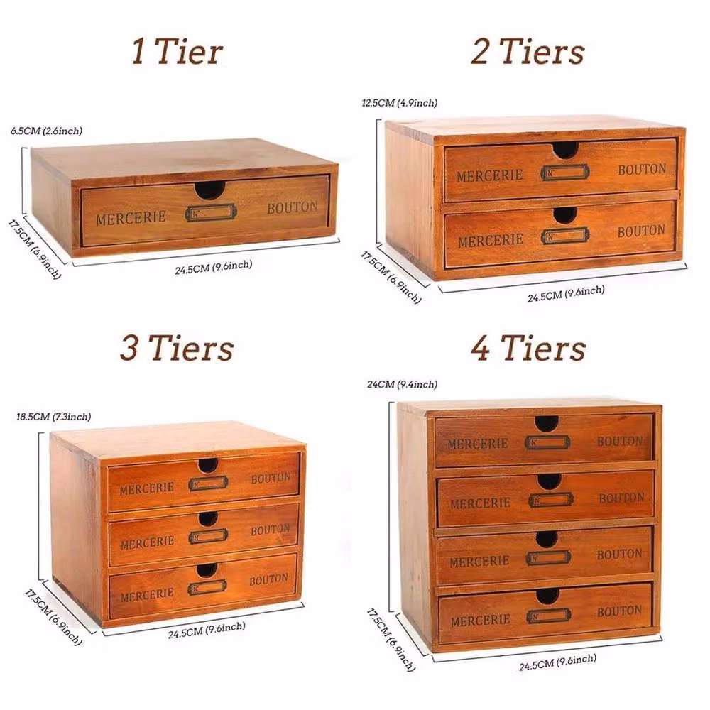 NESTLUNE Single Tier Solid Wood Desktop Storage Box with Drawer in Brown, W: 24.5 cm, D: 6.5 cm, H: 1.0 cm – 3