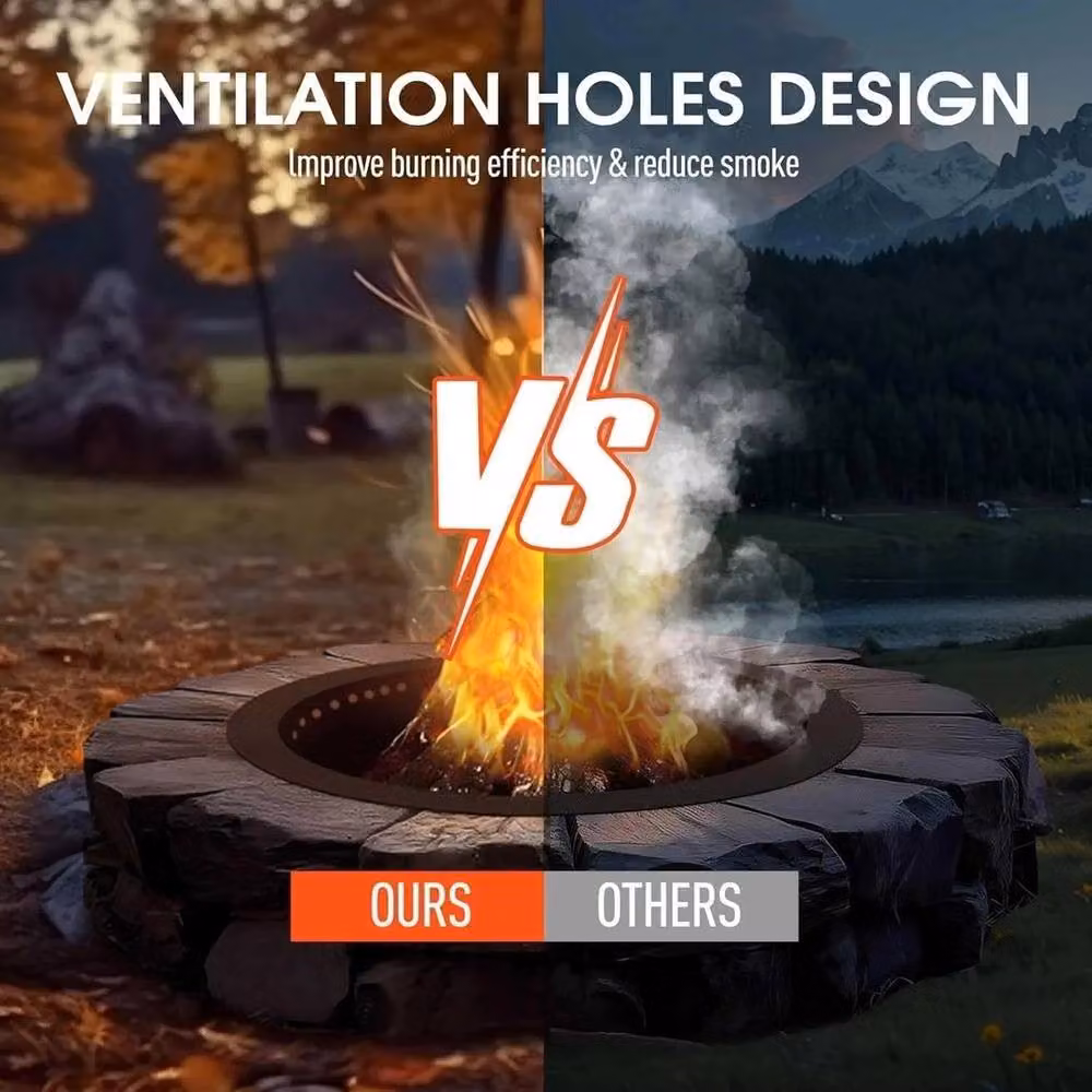 VOGREX Black Steel Smokeless Fire Pit Ring Liner and Fire Bowl – 3
