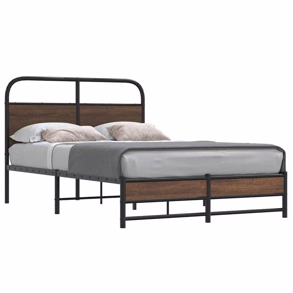 Berkfield Home Elegant Bed Frame in Brown Oak, W/D/H: 135 x 190 cm – 2