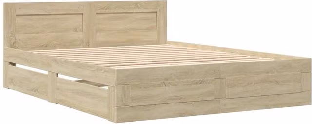 Berkfield Home Durable Bed Frame with Headboard and Drawers in Sonoma Oak and Beige, W/D/H: 160 x 200 x 69 cm