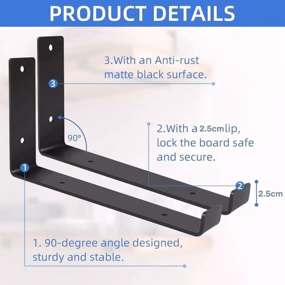 FLAVORA 4 Pack Industrial Steel Shelf Brackets in Matt Black – 3