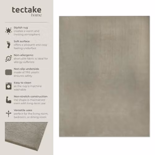 tectake Zonelle Fluffy Rug in Sand, Allergy-Friendly and Washable Short-Pile Polyester Carpet, W/D: 160 x 230 cm – 2