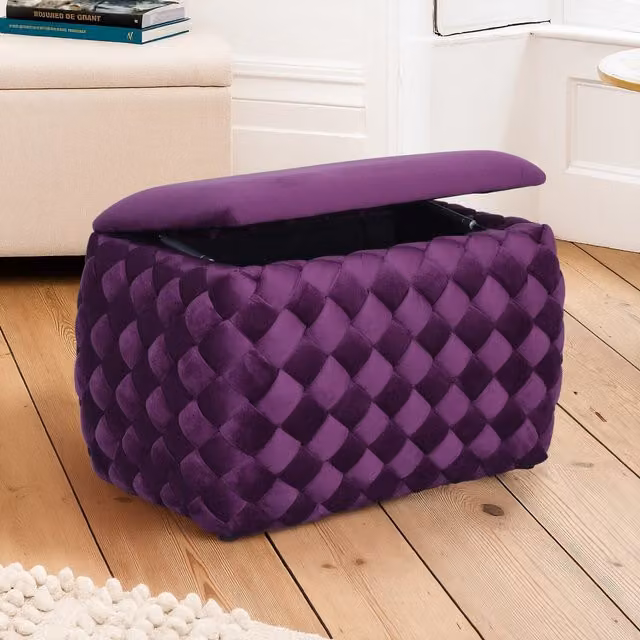 Artemis Home Plumeo Standard Velvet Storage Ottoman in Purple