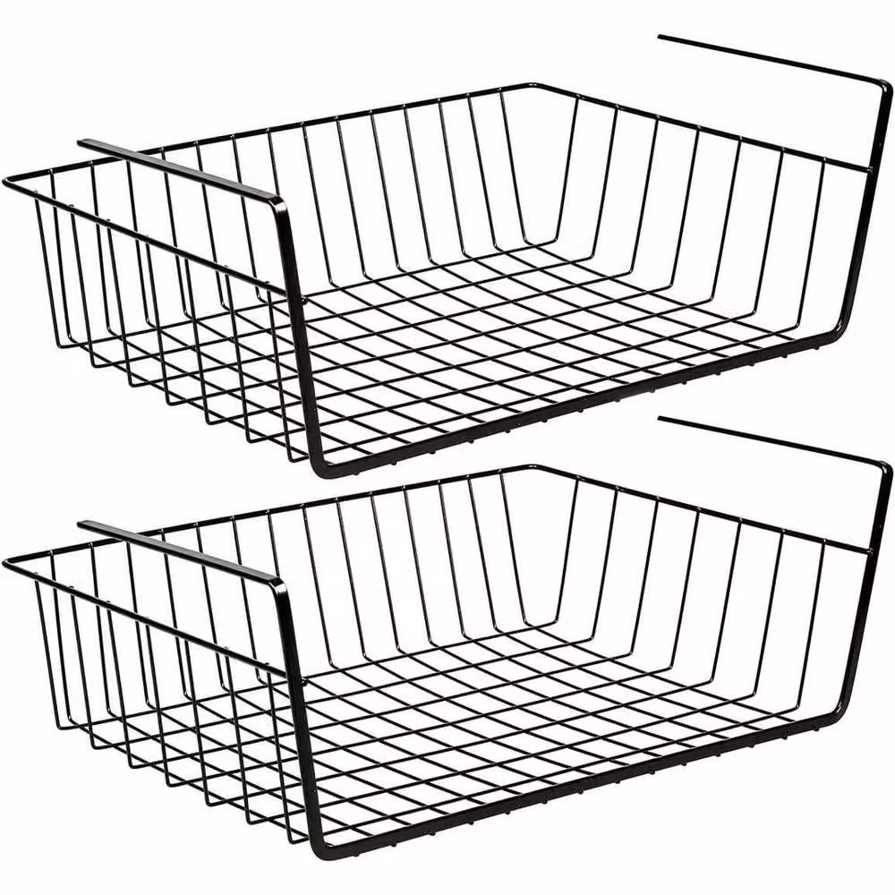 NESTLUNE Set of 2 Heavy Duty Metal Under Shelf Kitchen Storage Baskets in Black – 2