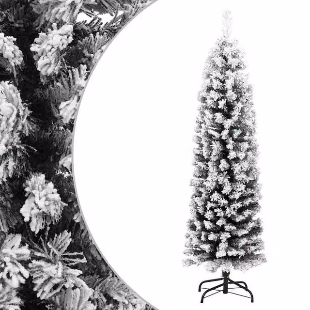 Berkfield Home Slim Flocked Artificial Christmas Tree in Green and White, Height: 150 cm