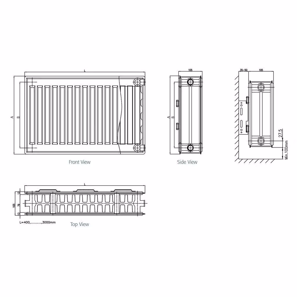 Clifton White Double Convector Panel Type 22 Radiator H 500 mm x W 2200 mm – 2