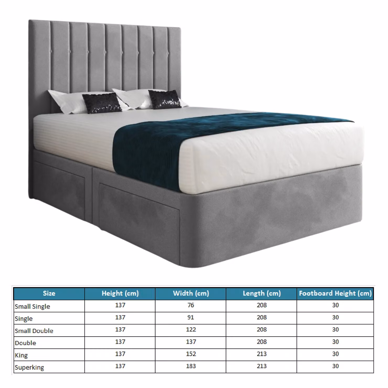 Casani KDMD Enrico Modern Upholstered Velvet Designer Bed Frame in Grey, W/D/H: 180 x 200 x 152 cm – 5