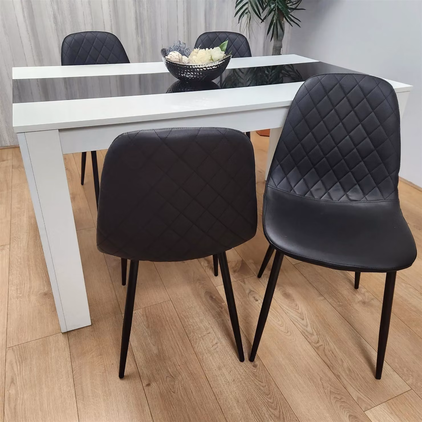 KOSY KOALA Modern Dining Table Set with 4 Black Gem Pattern Chairs in White – 3