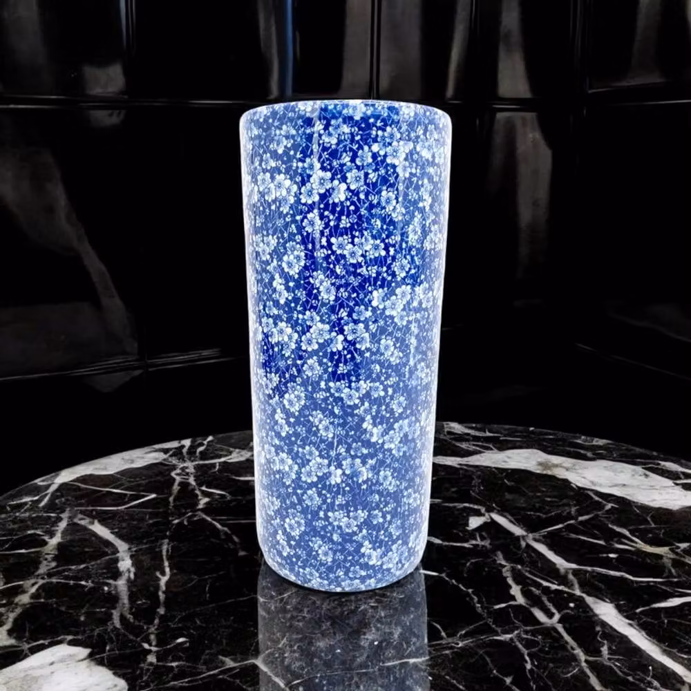 Minster Peasely Round Ceramic Umbrella Stand Vase in Blue and White, W: 20 cm, D: 20 cm, H: 46 cm – 2