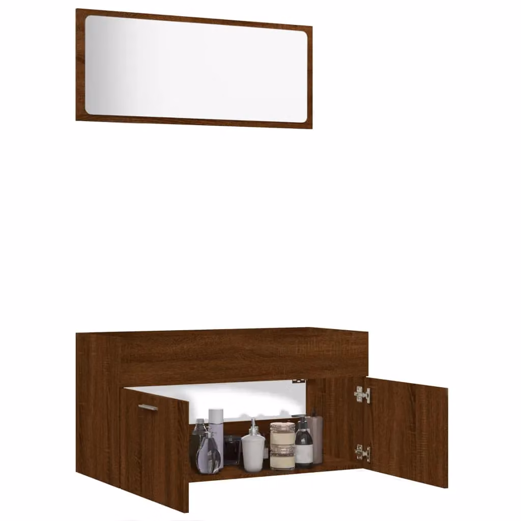 Berkfield Home 2 Piece Modern Bathroom Furniture Set in Brown Oak – 2