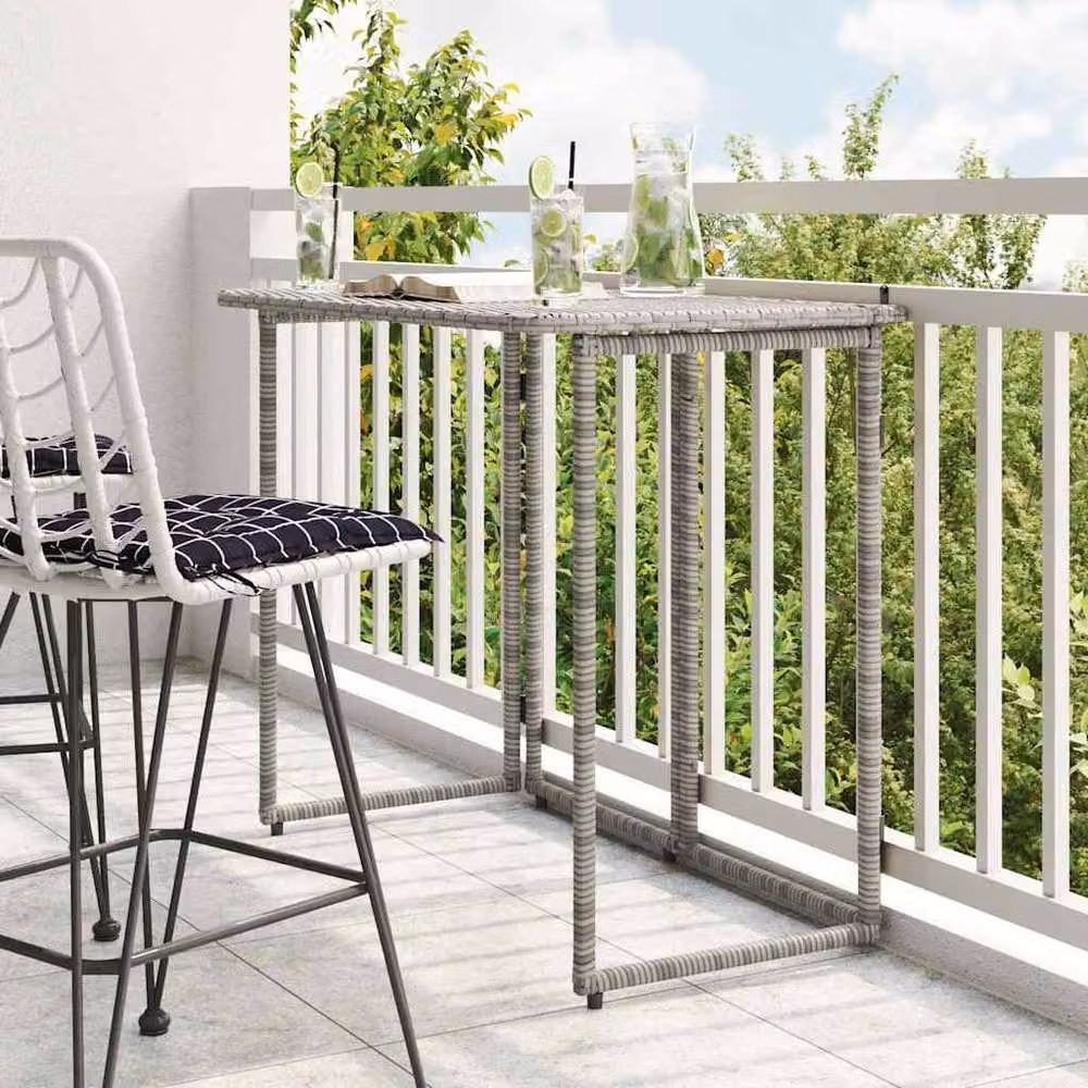 Berkfield Home Folding Garden Table in Grey Poly Rattan, W/D/H: 90 x 51 x 75 cm – 2