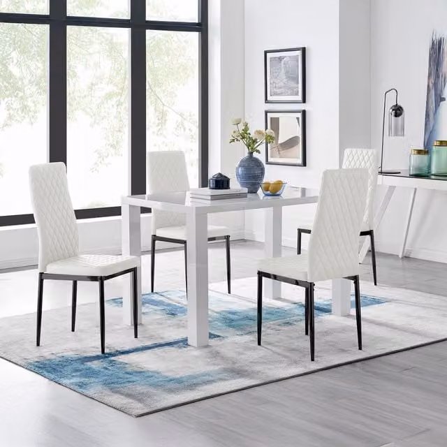 FurnitureboxUK Pivero White Rectangular Dining Table and 4 Milan Black Leg Chairs Set