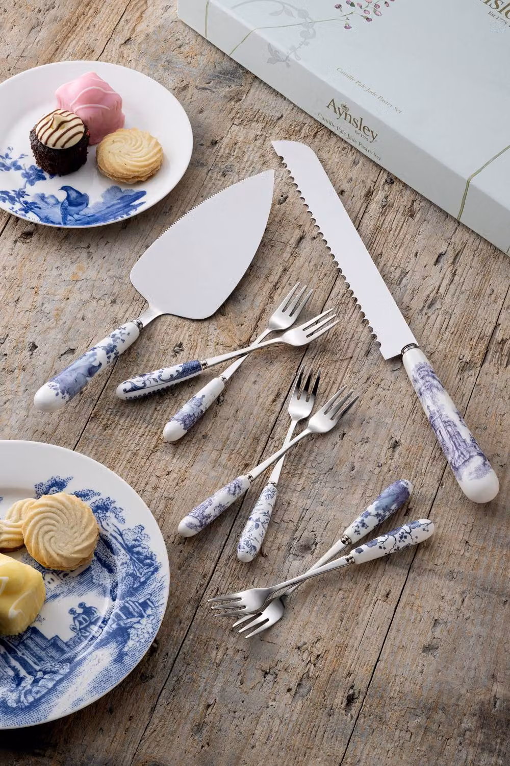 Aynsley Archive Blue Multicolour Bone China Pastry Set – 2