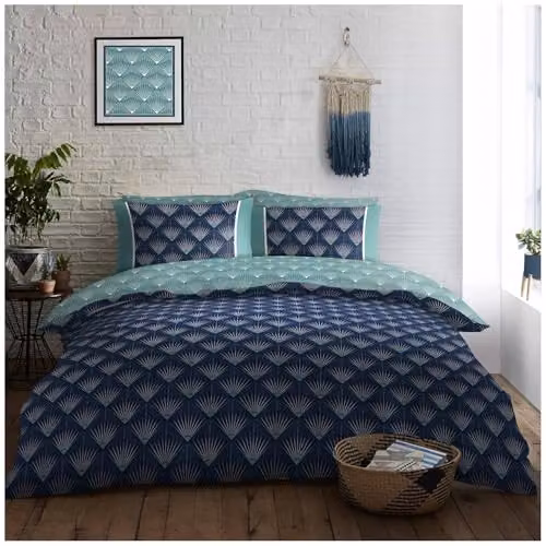 GC GAVENO CAVAILIA Kaya Reversible Geometric Duvet Cover and Linen Set, Blue and Multicolour, W/D/H: 230 x 220 cm – 1