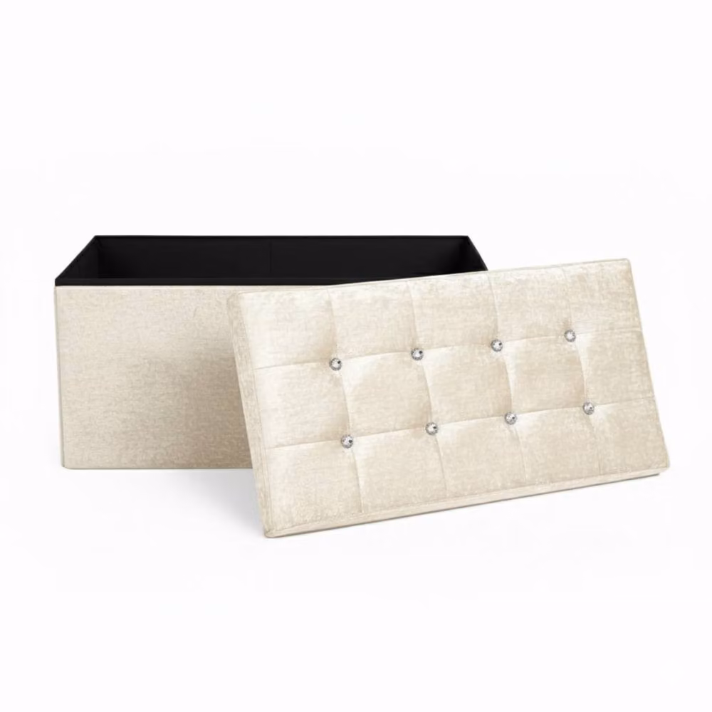 Snug City Beige Crushed Velvet Rectangle Storage Box with Lid – 2