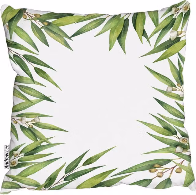 Andrew Lee Leaves Border Floral Square Cushion, Green, W: 60 cm, H: 60 cm