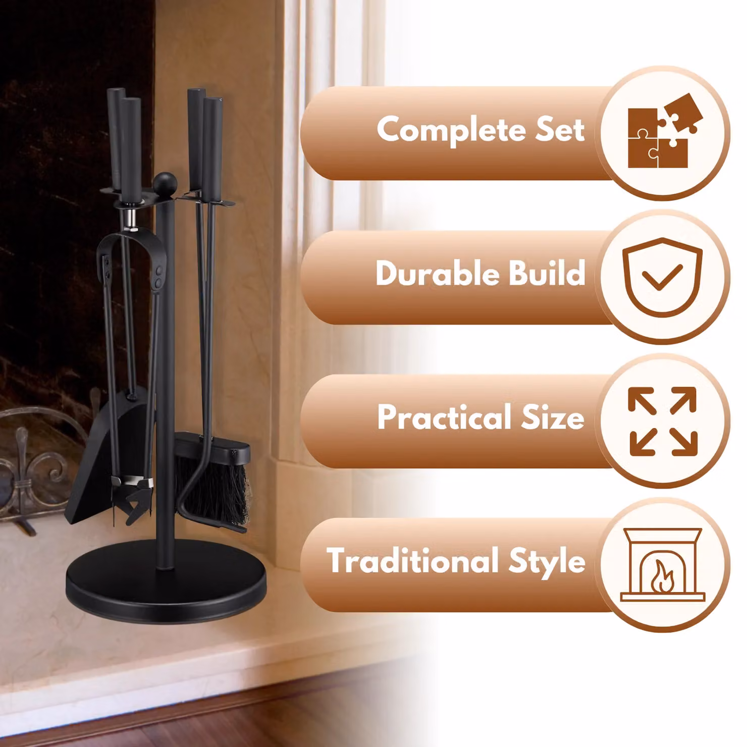 Marco Paul 5pc Fireside Accessory Set with Stand in Black – 3