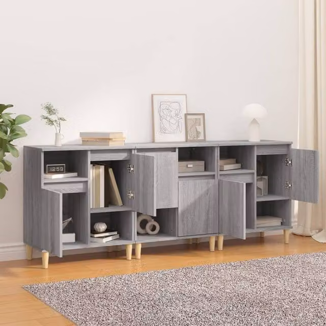 Berkfield Home Set of 3 Modern Grey Sonoma Sideboards, W/D/H: 60 x 35 x 70 cm – 1