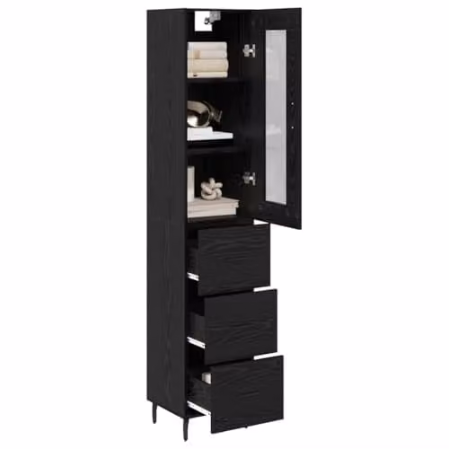vidaXL Modern Black Oak Tall Unit with Internal Shelves and Drawers, W/D/H: 34.5 x 34.0 x 180.0 cm