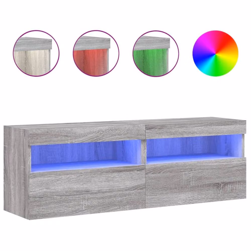 Berkfield Home Set of 2 Modern Grey Sonoma TV Wall Cabinets with LED Lights, W/D/H: 60 x 30 x 40 cm – 3