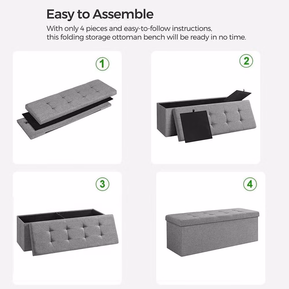 FORGEVIO Grey Folding Ottoman Storage Box, W/D/H: 76 x 38 x 38 cm – 3