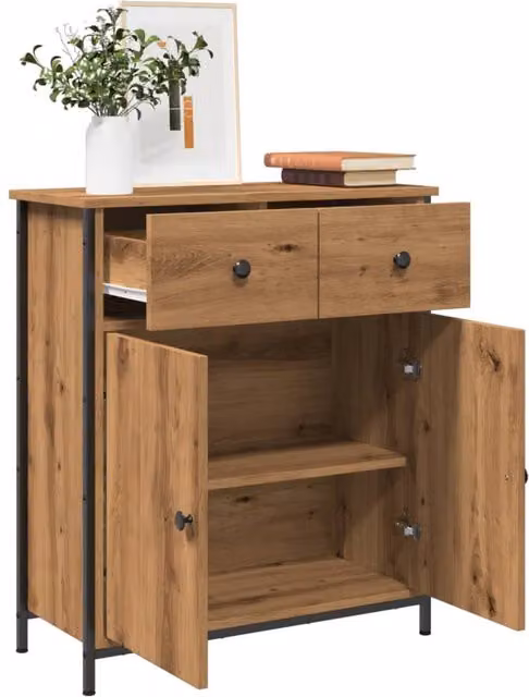 Berkfield Home Artisan Oak Sideboard in Brown, W/D/H: 70 x 41 x 56 cm