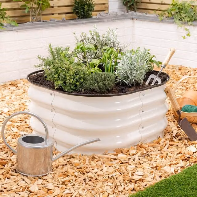 Christow Square Raised Garden Bed in Beige Galvanised Steel