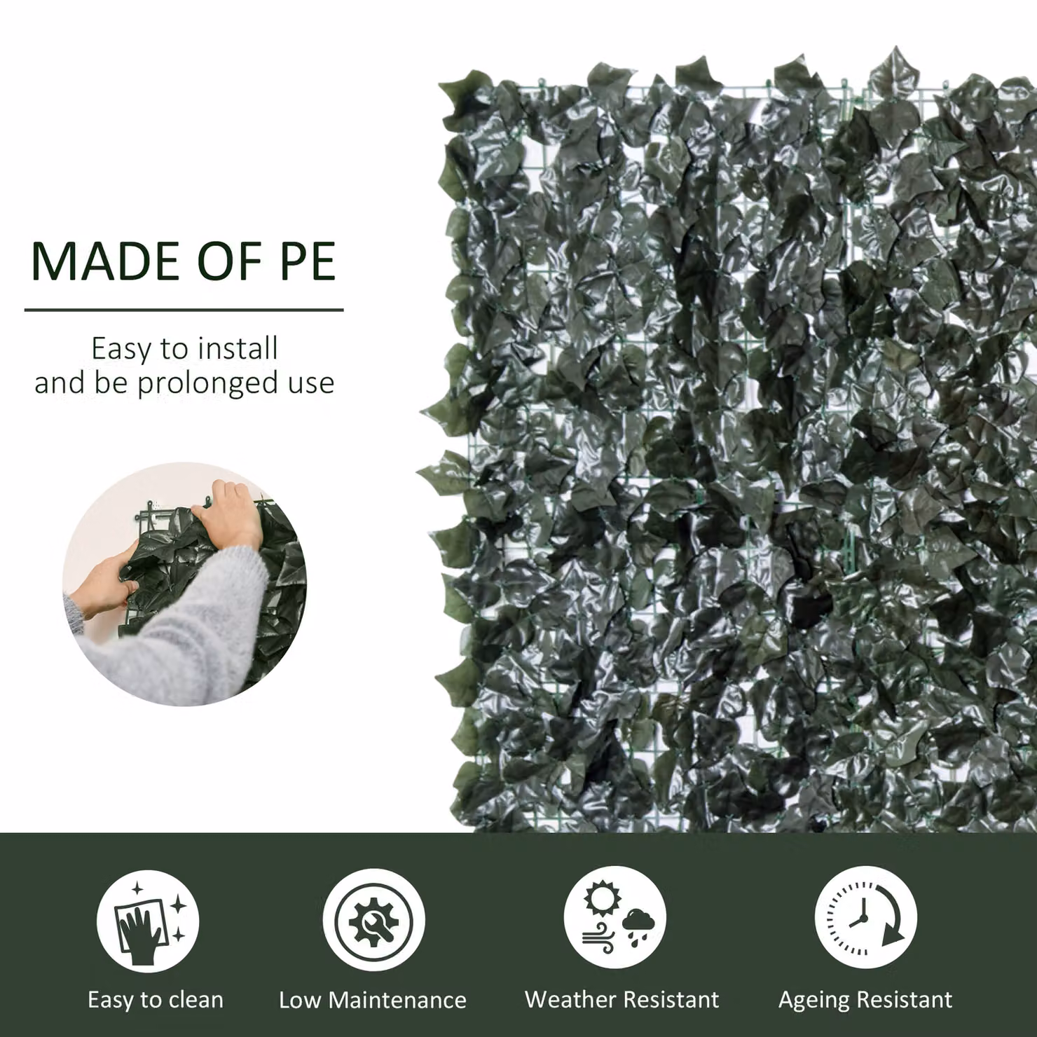 Outsunny Artificial Hedge Screen, Set of 2 Green Leaf Panels for Garden and Indoor Privacy, H x W: 150 x 300 cm – 4
