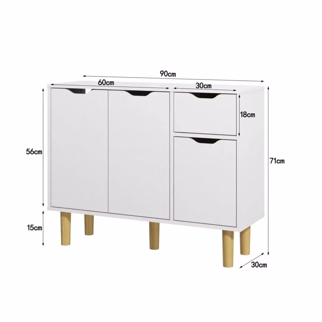 EONLION White Wooden Sideboard Storage Cabinet W/D/H: 90 x 30 x 71 cm – 2