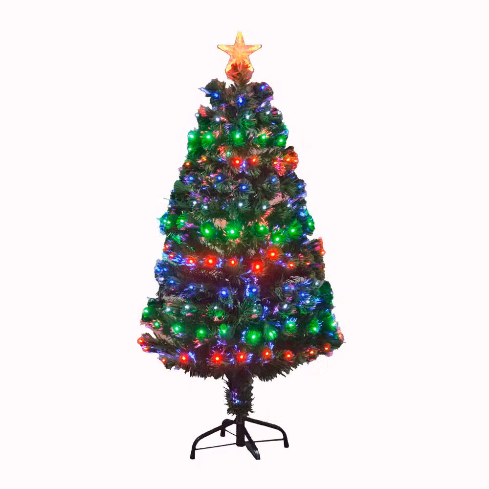 Shatchi Multicolour Fibre Optic Pre-Lit Christmas Tree in Green, H 90 cm x W 40 cm x D 40 cm – 2