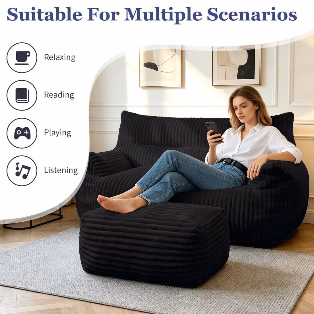 STILVORA 2-Seater Click Clack Sofa Bed in Black Corduroy Fabric – 4