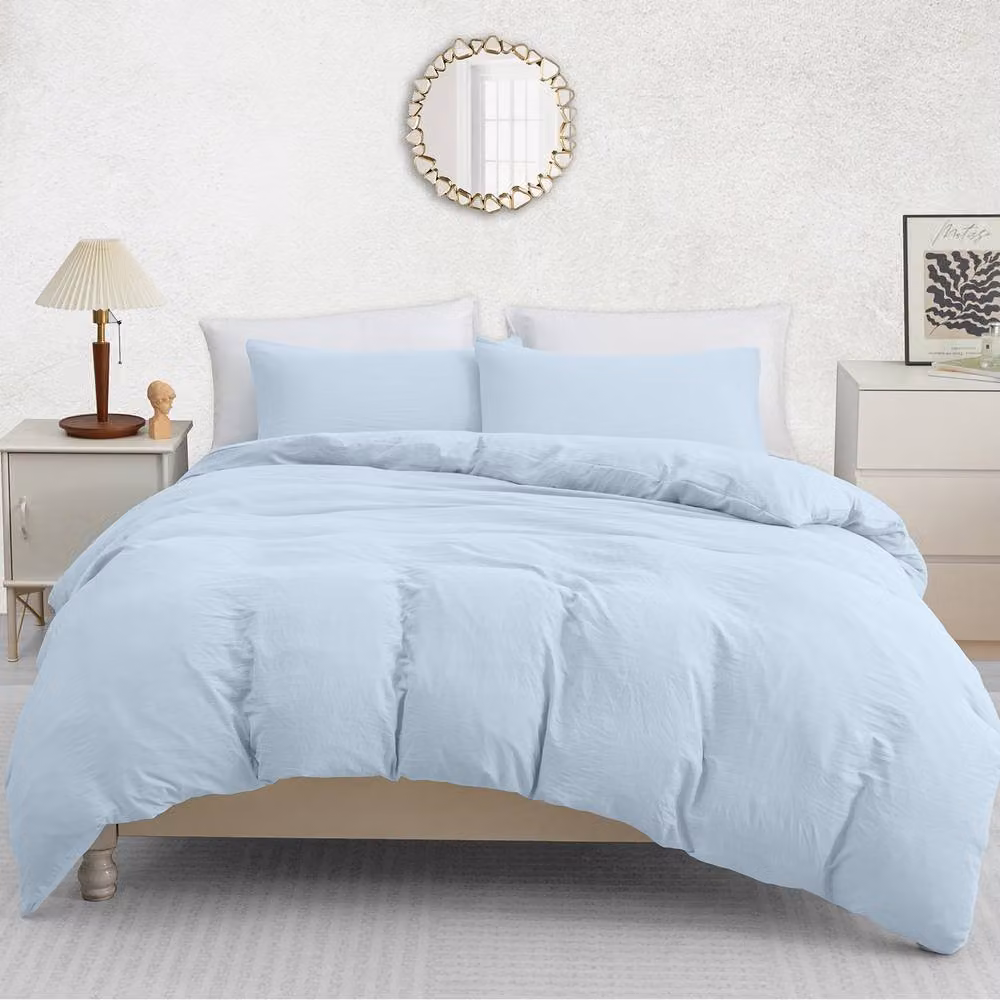 Pamposh 2 Pack Reversible Microfibre Duvet Cover and Pillowcase Set in Baby Blue, Single – 2