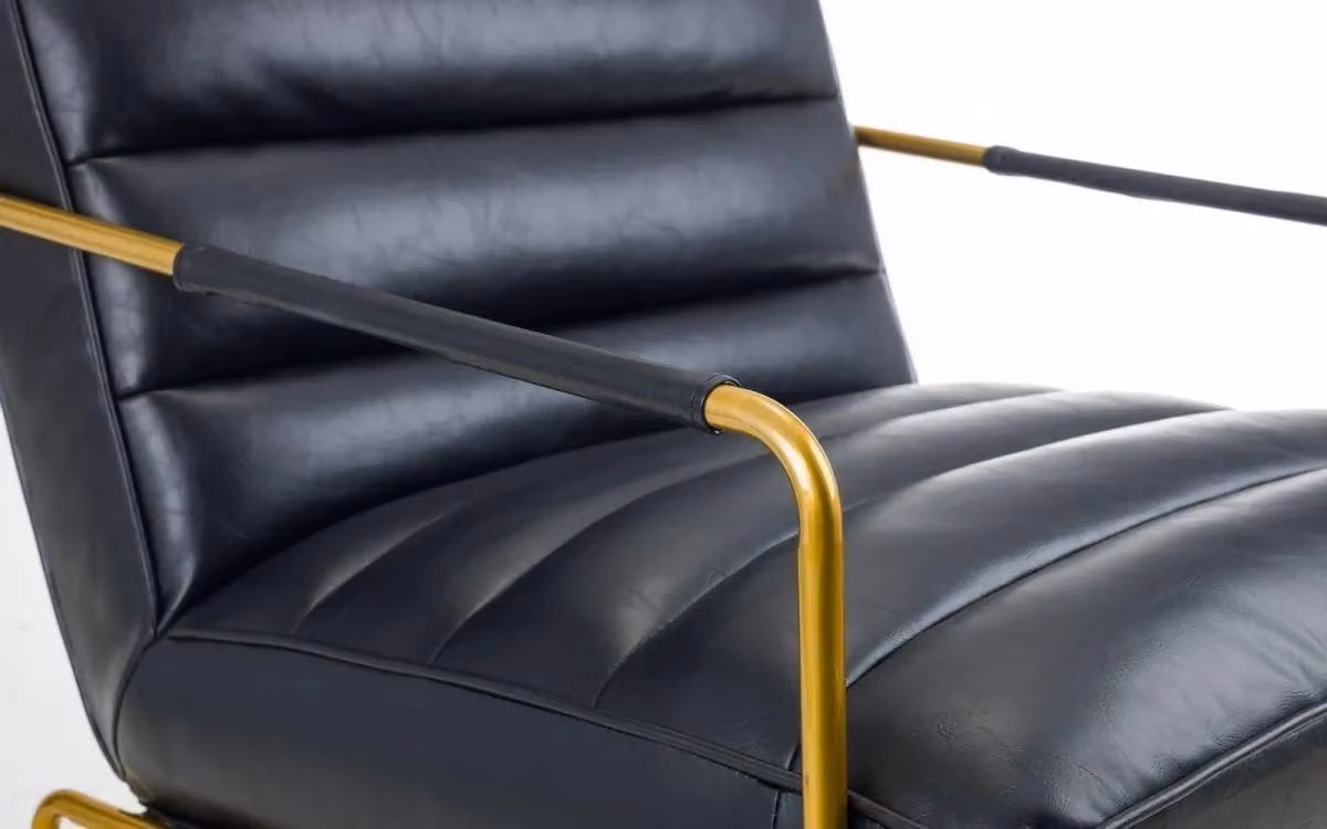 Ashfield Black Faux Leather Armchair with Gold Metal Frame – 2