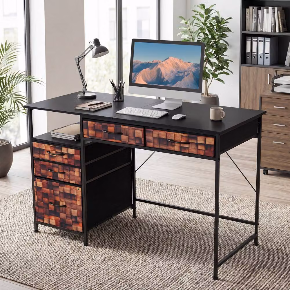 Costway Brown Computer Desk with Shelf and Drawers for Home Office and Study – 8