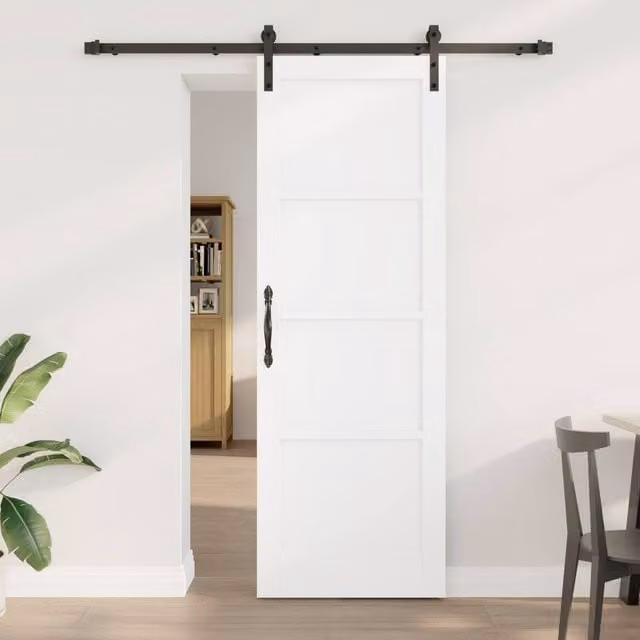 Berkfield Home Modern White Lacquered Solid Wood Pine Sliding Door with Hardware Set W: 73.5 cm, H: 211 cm