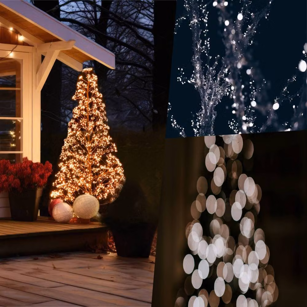 Pegdev Pre-Lit Christmas Tree with Copper Gold Micro LEDs, Black Frame, Indoor and Outdoor Use, Height: 180 cm – 4